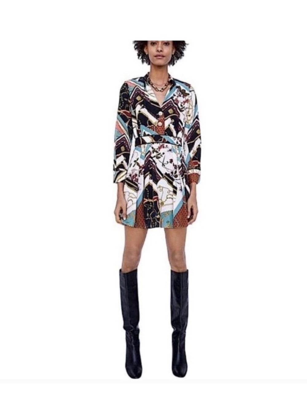 Zara Multi-Color Chain & Floral Print Mini Dress